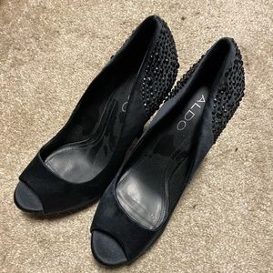 Aldo black peep toe high heels worn once